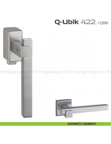 Maniglia per finestra DK con pulsante su placca 422 Q-Ubik Reguitti satinato cromato