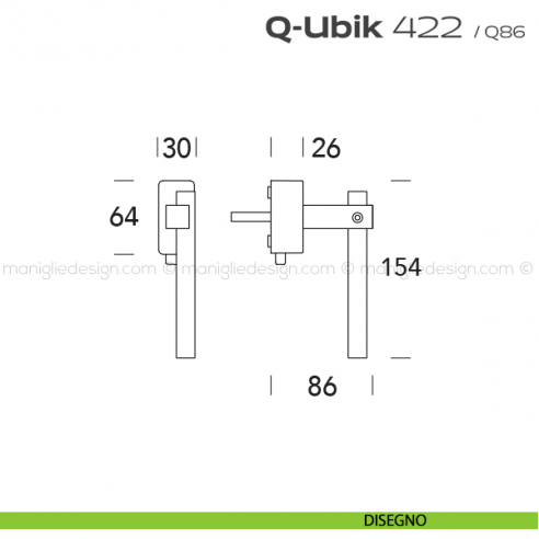 Maniglia per finestra DK con pulsante su placca 422 Q-Ubik Reguitti disegno