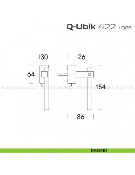 Maniglia per finestra DK con pulsante su placca 422 Q-Ubik Reguitti disegno