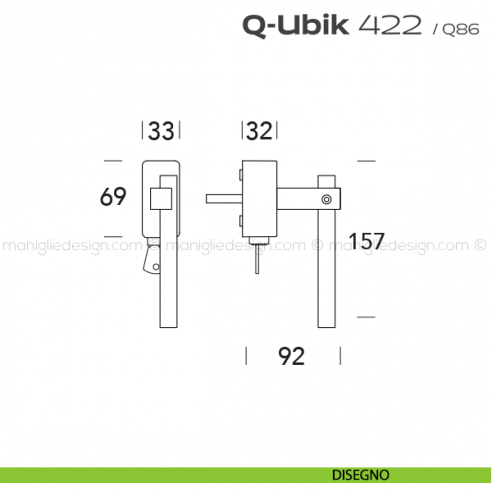 Maniglia per finestra martellina DK con chiave 422 Q-Ubik Reguitti disegno