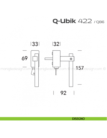 Maniglia per finestra martellina DK con chiave 422 Q-Ubik Reguitti disegno