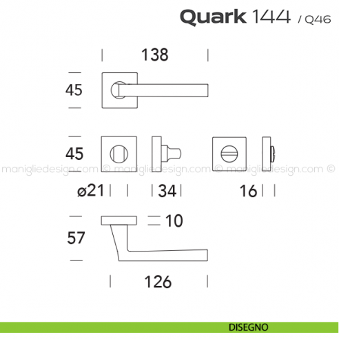 Maniglia per porta con nottolino 144 Quark Reguitti disegno