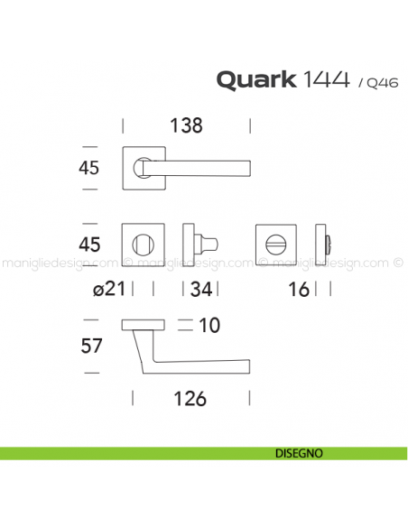 Maniglia per porta con nottolino 144 Quark Reguitti disegno