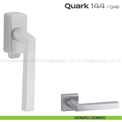 Maniglia per finestra DK con pulsante su placca 144 Quark Reguitti satinato cromato