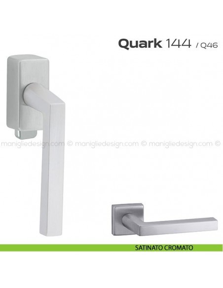 Maniglia per finestra DK con pulsante su placca 144 Quark Reguitti satinato cromato