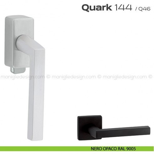 Maniglia per finestra DK con pulsante su placca 144 Quark Reguitti nero opaco RAL 9005