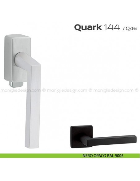Maniglia per finestra DK con pulsante su placca 144 Quark Reguitti nero opaco RAL 9005