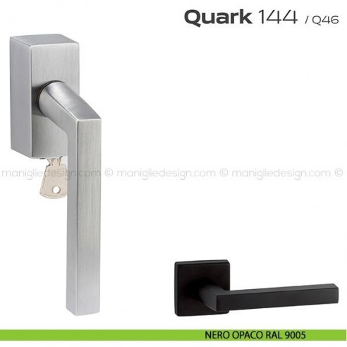 Maniglia per finestra martellina DK con chiave 144 Quark Reguitti nero opaco RAL 9005