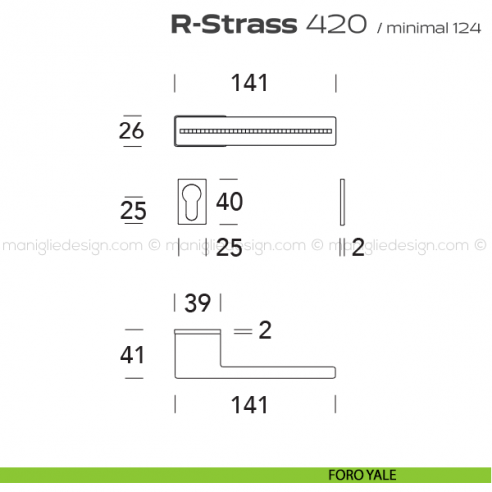 Maniglia con Swarovski per porta 420 R-Strass Minimal Reguitti foro yale