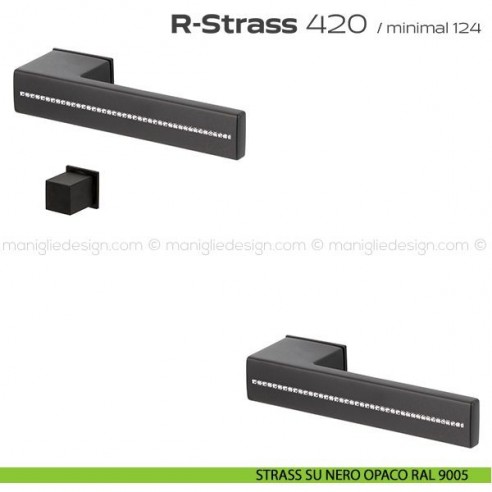 Maniglia Swarovski per porta con nottolino 420 R-Strass Minimal Reguitti strass su nero opaco RAL 9005