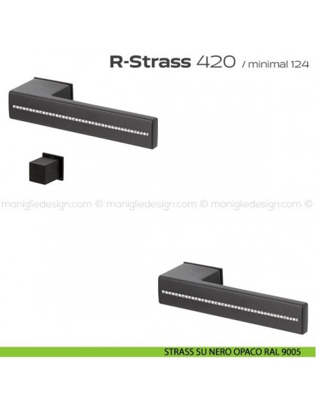 Maniglia Swarovski per porta con nottolino 420 R-Strass Minimal Reguitti strass su nero opaco RAL 9005