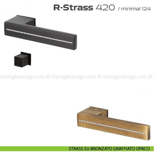 Maniglia Swarovski per porta con nottolino 420 R-Strass Minimal Reguitti strass su bronzato graffiato opaco
