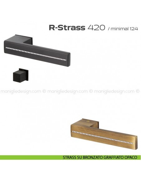 Maniglia Swarovski per porta con nottolino 420 R-Strass Minimal Reguitti strass su bronzato graffiato opaco