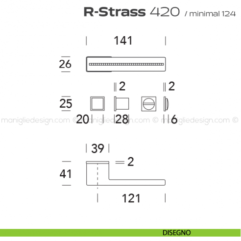 Maniglia Swarovski per porta con nottolino 420 R-Strass Minimal Reguitti disegno