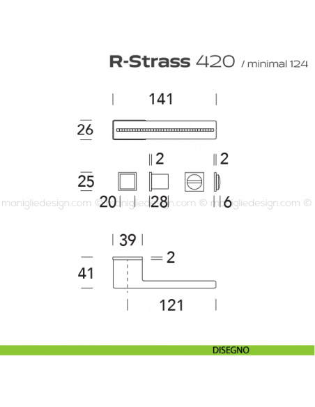 Maniglia Swarovski per porta con nottolino 420 R-Strass Minimal Reguitti disegno