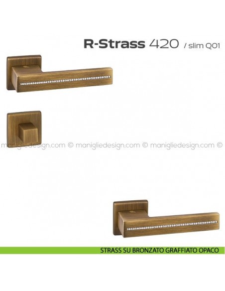 Maniglia con Swarovski per porta con nottolino 420 R-Strass Reguitti strass su bronzato graffiato opaco