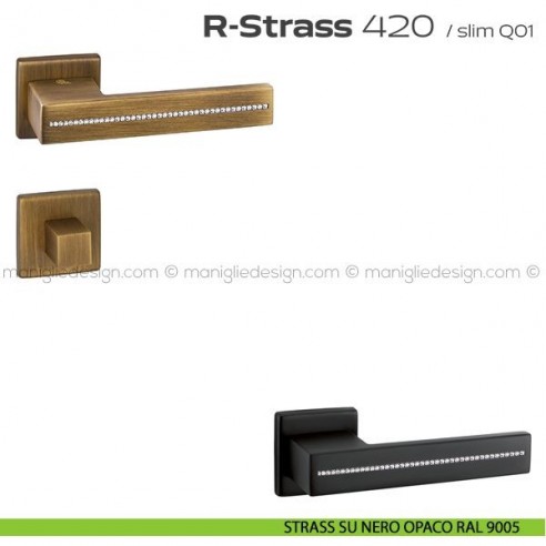 Maniglia con Swarovski per porta con nottolino 420 R-Strass Reguitti strass su nero opaco RAL 9005