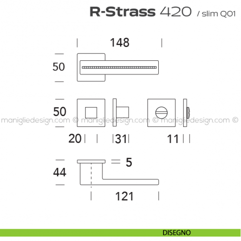 Maniglia con Swarovski per porta con nottolino 420 R-Strass Reguitti disegno