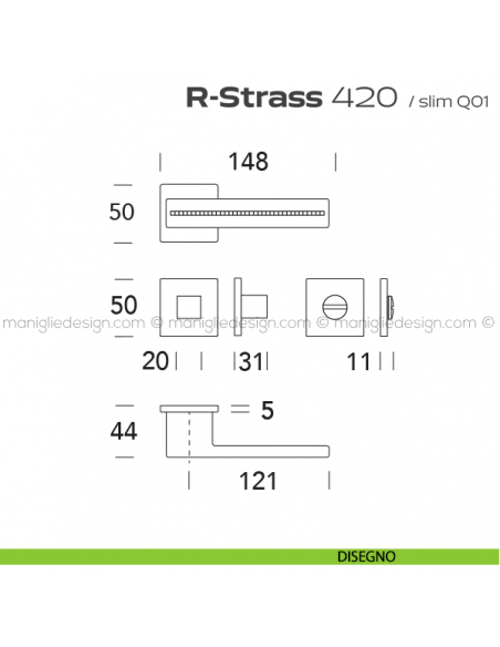 Maniglia con Swarovski per porta con nottolino 420 R-Strass Reguitti disegno