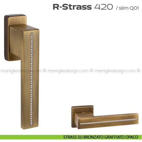 Maniglia con Swarovski per finestra martellina 420 R-Strass Reguitti strass su bronzato graffiato opaco