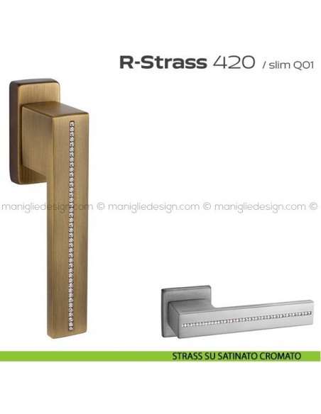 Maniglia con Swarovski per finestra martellina 420 R-Strass Reguitti strass su satinato cromato
