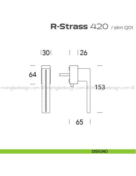 Maniglia con Swarovski per finestra DK con pulsante su placca 420 R-Strass Reguitti disegno