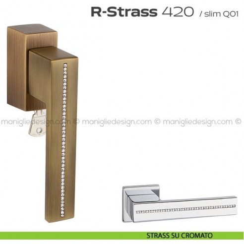 Maniglia con Swarovski per finestra martellina DK con chiave 420 R-Strass Reguitti strass su cromato