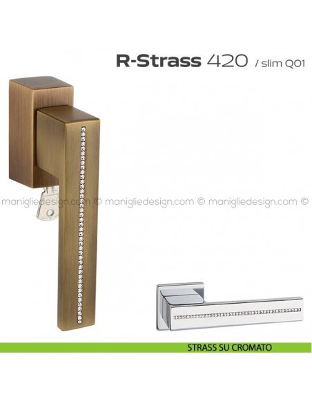 Maniglia con Swarovski per finestra martellina DK con chiave 420 R-Strass Reguitti strass su cromato