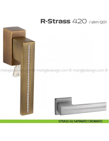 Maniglia con Swarovski per finestra martellina DK con chiave 420 R-Strass Reguitti strass su satinato cromato