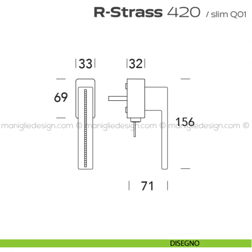 Maniglia con Swarovski per finestra martellina DK con chiave 420 R-Strass Reguitti disegno