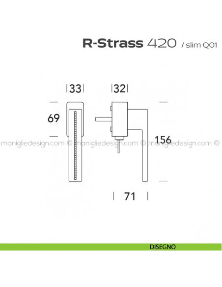Maniglia con Swarovski per finestra martellina DK con chiave 420 R-Strass Reguitti disegno