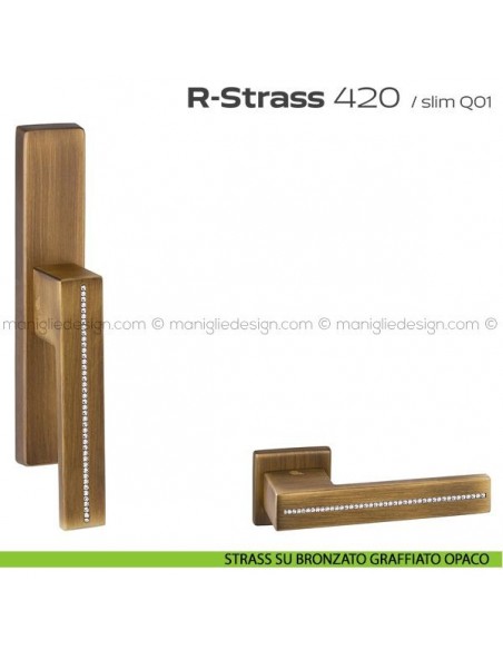 Maniglia con Swarovski per finestra cremonese 420 R-Strass Reguitti strass su bronzato graffiato opaco