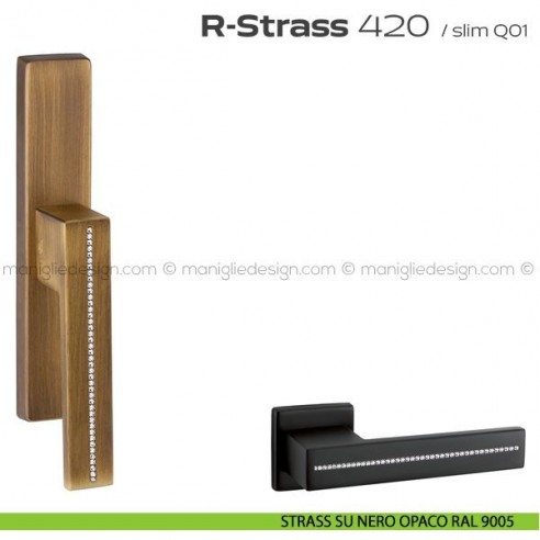 Maniglia con Swarovski per finestra cremonese 420 R-Strass Reguitti strass su nero opaco RAL 9005