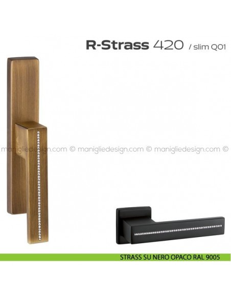 Maniglia con Swarovski per finestra cremonese 420 R-Strass Reguitti strass su nero opaco RAL 9005