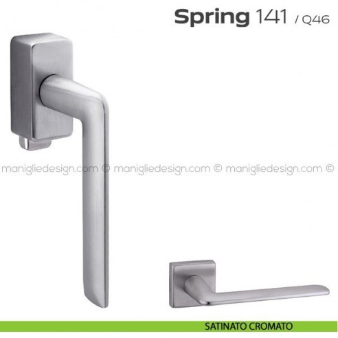Maniglia per finestra DK con pulsante su placca 141 Spring Q. Reguitti satinato cromato