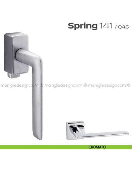 Maniglia per finestra DK con pulsante su placca 141 Spring Q. Reguitti cromato