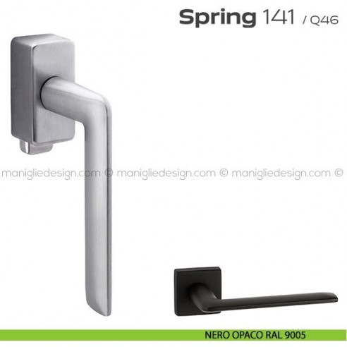 Maniglia per finestra DK con pulsante su placca 141 Spring Q. Reguitti nero opaco RAL 9005