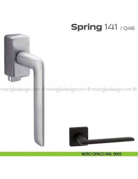 Maniglia per finestra DK con pulsante su placca 141 Spring Q. Reguitti nero opaco RAL 9005