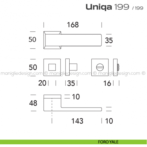Maniglia per porta con nottolino 199 Uniqa Reguitti disegno