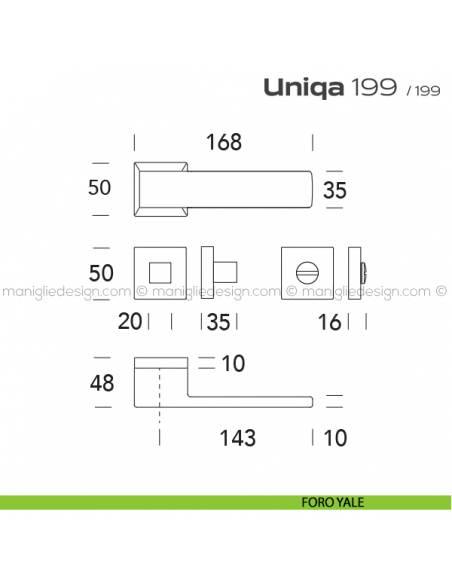 Maniglia per porta con nottolino 199 Uniqa Reguitti disegno