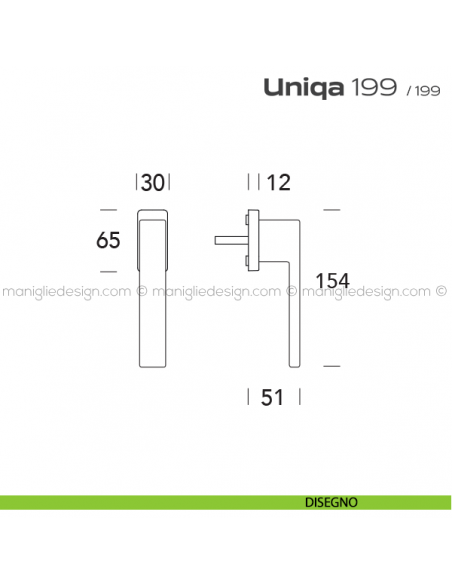Maniglia per finestra martellina 199 Uniqa Reguitti disegno