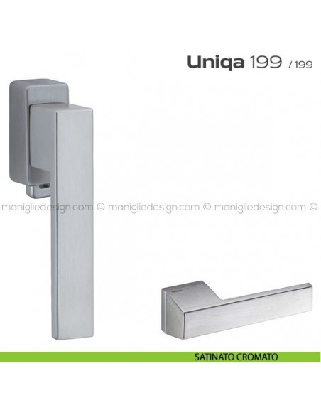 Maniglia per finestra DK con pulsante su placca 199 Uniqa Reguitti satinato cromato
