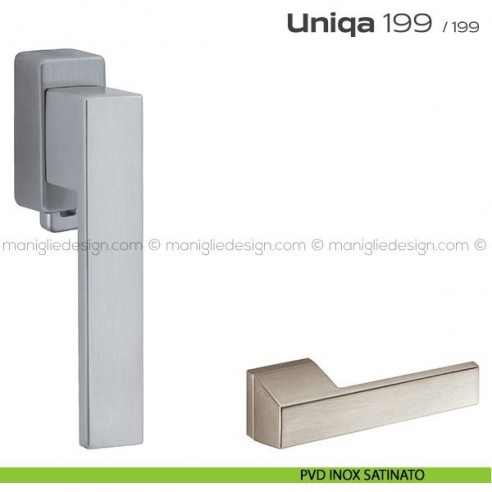 Maniglia per finestra DK con pulsante su placca 199 Uniqa Reguitti PVD Inox Satinato
