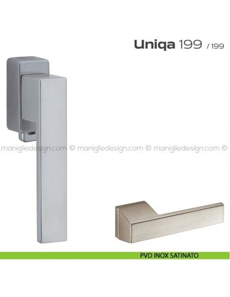Maniglia per finestra DK con pulsante su placca 199 Uniqa Reguitti PVD Inox Satinato