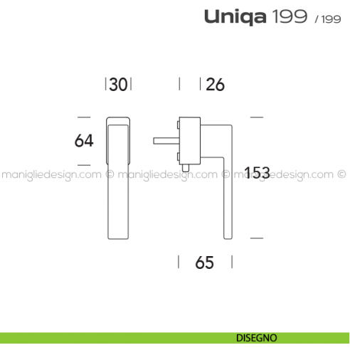 Maniglia per finestra DK con pulsante su placca 199 Uniqa Reguitti disegno