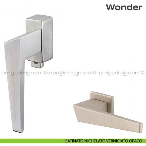 Maniglia per finestra DK con pulsante su placca 113 Wonder Reguitti satinato nichelato opaco