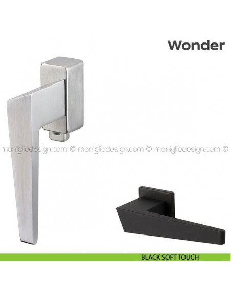 Maniglia per finestra DK con pulsante su placca 113 Wonder Reguitti nero soft touch