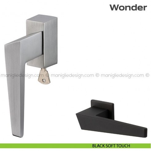 Maniglia per finestra martellina DK con chiave 113 Wonder Reguitti nero soft touch