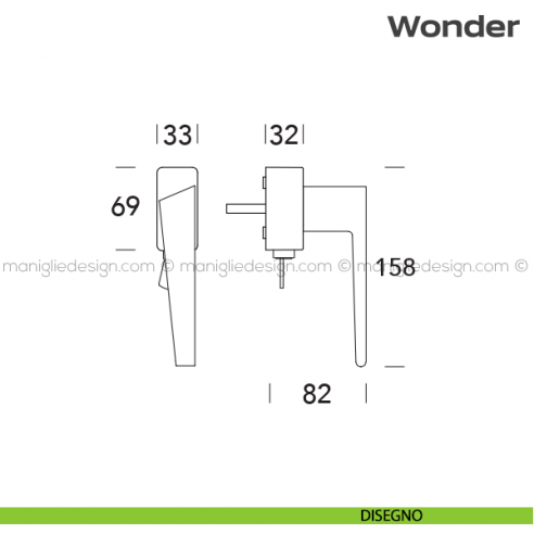 Maniglia per finestra martellina DK con chiave 113 Wonder Reguitti disegno
