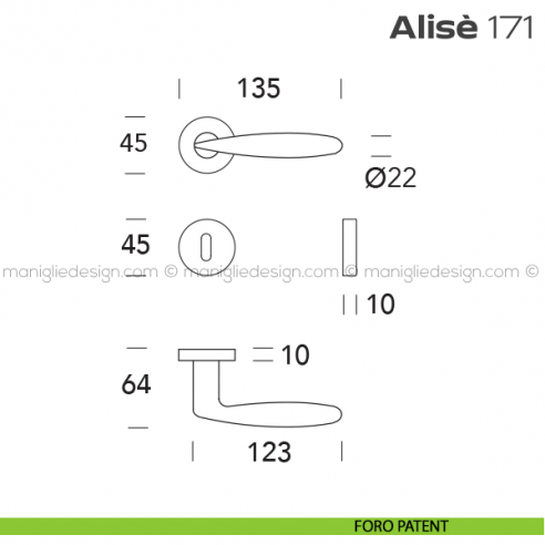 Maniglia per porta 171 Alisè Reguitti foro patent
